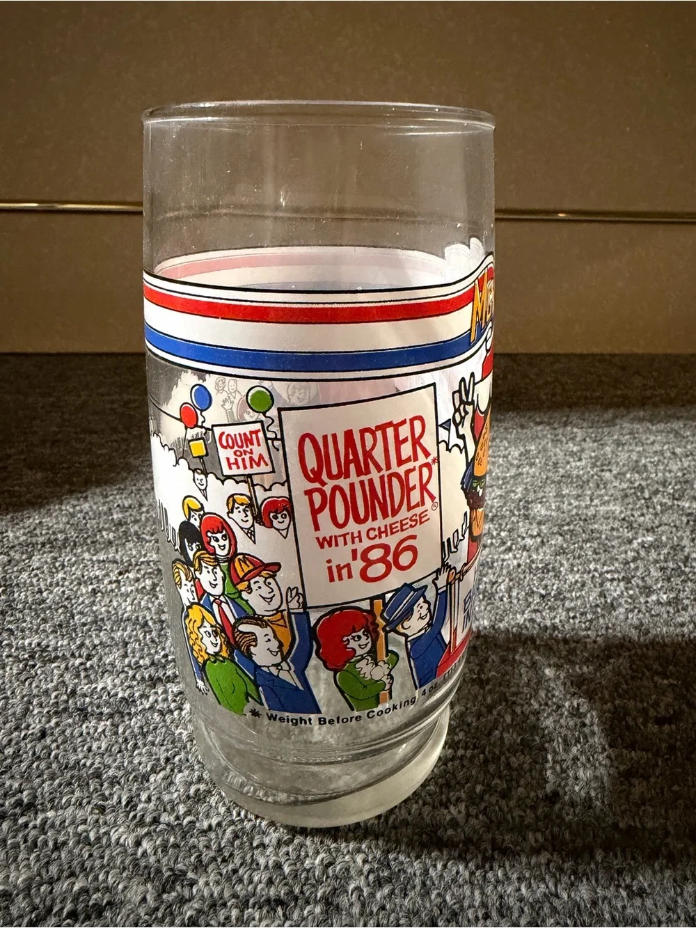 Vintage McVote '86 Promotional Burger Glass - Red white and blue